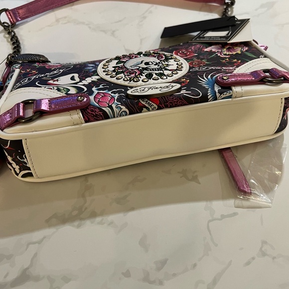NEW! Authentic Ed Hardy Skull & Roses Convertible Crossbody & Shoulder Bag - Picture 10 of 12